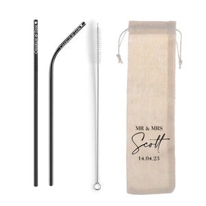 Personalised Wedding Favour Metal Straw Sets
