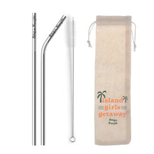 Load image into Gallery viewer, Silver Metal Straw Set with Custom Branding