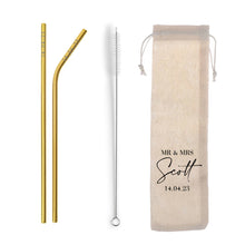Load image into Gallery viewer, Personalised Wedding Favour Metal Straw Sets