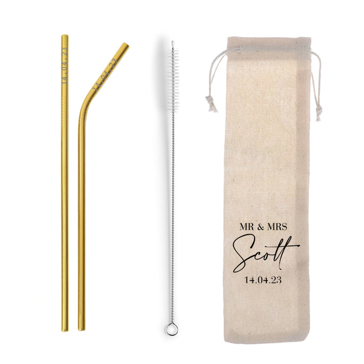 Unique & Personalised Metal Straw Set Wedding Favours | Engraved Metal ...