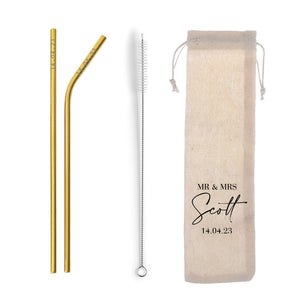 Personalised Wedding Favour Metal Straw Sets